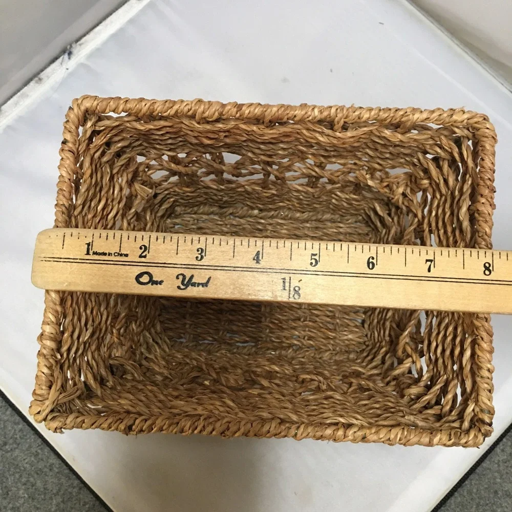 Woven Seagrass Storage Basket Home 8x6x6 Brown Rectangular Boho Cottagecore